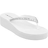 CLOVERLAY Women's Flip Flops Flat Sandals Comfortable Soft Cushion Summer Beach Thong Sandals (8, White)