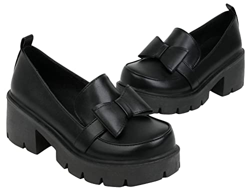 Image of Women's Platform Mary Janes Chunky Heel Ankle Strap Uniform Dress Shoes Heeled Gothic Lolita Oxfords