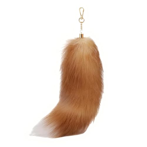 Yuwnd Therian Tail 40cm Fuchsschwanz Fox Tail Furry Tail Natürliche Farben Fuchsschwanz Anhänger für Handtasche Rucksack Dekoration Cosplay