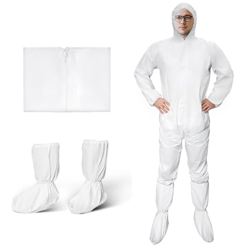 ETERNA Hazmat Suits- 1 Pack Disposable Protective Coveralls with Shoe Covers for Men & Women, PE & PPSB (X-Large)