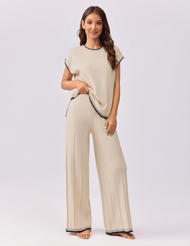 Ekouaer Womens Matching Sets Knit Sweater Sets 2 Pieces Outfits Pullover Tops Wide Legs Pants Lounge Set - Image 5