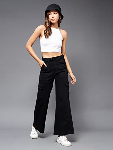 Image of Miss Chase Women's Wide-Leg High-Rise Regular-Length Stretchable Shaping Denim Jeans