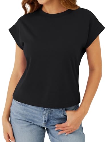GKBK Cotton Cap Sleeve Womens Tops Crop High Neck Short Sleeve Summer Cute Casual Shirts Boxy Spring Clothing Outfits - image 4