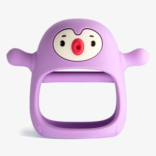 Image of Penguin Teethers, Silicone TeethingToys for Babies 0-6Months, Baby Teethers for 3-6Months, Hand Teether for Infants, Pacifiers for New Born, (Light Purple)