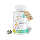 PURMEO® Vitamine + Mineralstoffe – Multivitamin-Komplex mit Lutein, 13 Vitaminen und 10 Mineralstoffen – 120 Tabletten – Unterstützung des Immunsystems – vegan, laborgeprüft, Made in Germany