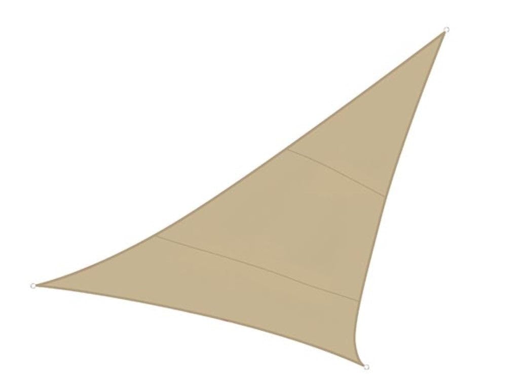 Perel Vela ombreggiante triangolare, 3.6 x 3.6 x 3.6 m, poliestere 180 g/m2, permeabile all'acqua, traspirante, protezione UV, giardino terrazzo balcone piscina, champagne, anelli inox