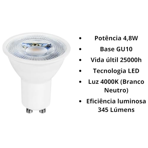 Kit 5 Lâmpadas Led Dicróica Mr16 Gu10 4000k 4,8w Bivolt