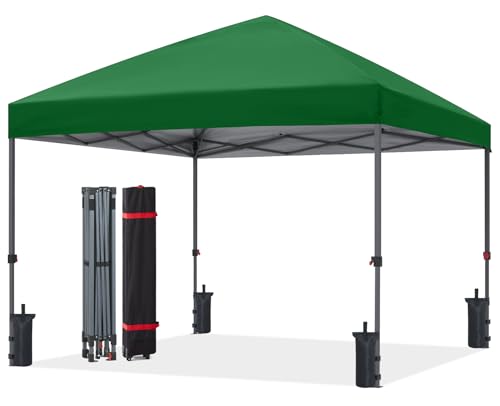 ABCCANOPY 10x10 Pop Up Canopy Tent, Heavy Duty Weather Protection, Green | Easy Setup, Portable Wheeled Carry Bag, UV50+, Sand Bags, Stakes & Guy Lines Included; For Beach, Market, Backyard