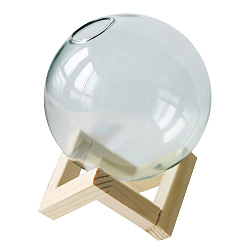 Duiaynke Jarrón esférico de vidrio resistente al calor, soporte redondo de madera duradero, jarrón esférico para oficina, hogar, decoración nórdica (azul)