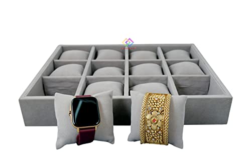 Image of 12 Watch Velvet Jewelry Drawer Organizer Tray Stackable Jewelry (Grey)