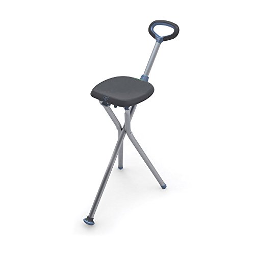 Juvo Combo Travel Seat and Cane, Walking Cane with Padded Seat, Lightweight Folding Mobility Aid, Black Silver (CS101)