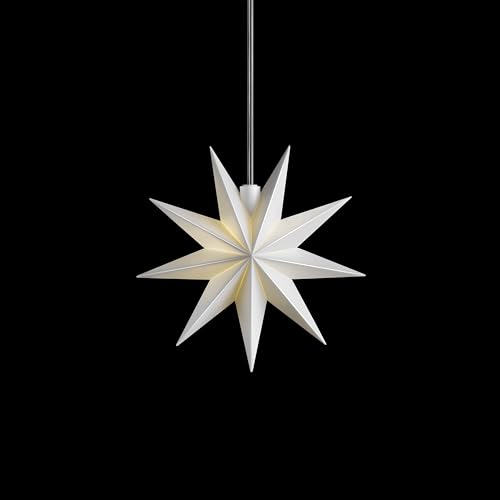 Sterntaler Dekostern | Weihnachtsstern Kunststoff | 9-Zacker Stern | mit Timer | Weiß | 11,5cm | Innen | LED | Batterie