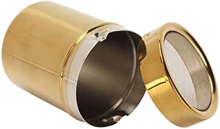 Stainless Steel Powder Sugar Shaker, Gold Chocolate Shaker with Lid, 7 X 9cm Metal Fine Mesh Shaker for Sifter Cocoa,Cinnamon Powder, Coffee