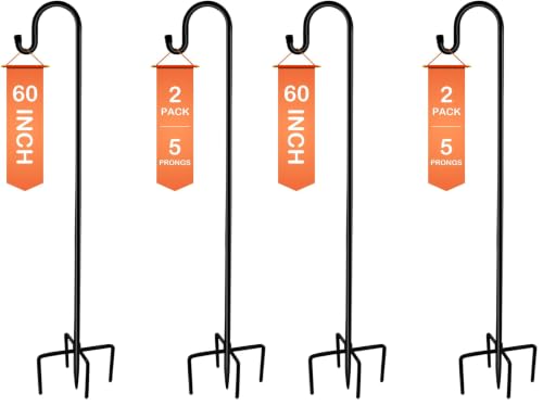 Image of Ottsuls Shepherd-Hooks 60 inch Adjustable for Bird-Feeder Lantern Plant-Hook Garden-Stake - Plant Stand Hanger for Outdoor Flower Basket, Bird Feeder Hanger Weddings Decor (4 Pack)