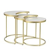 RRI Goods Modern White Marble & Gold Nesting Tables Set of 3 | Round Stacking Coffee Table | Accent Side Tables for Living Room, Home Office, Nightstands for Bedroom