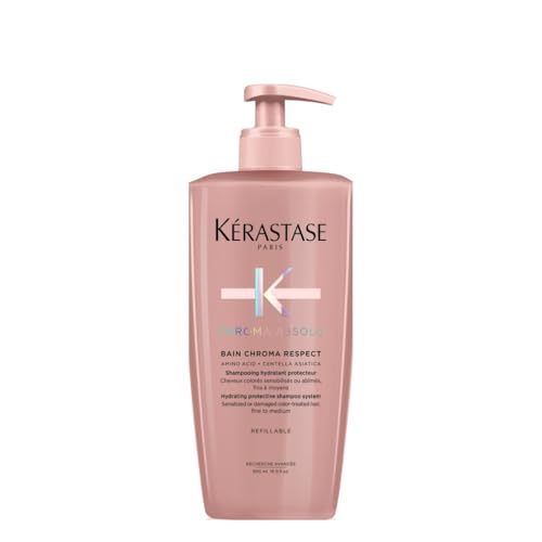 Kérastase Chroma Absolu, Hydrating and Protective Shampoo, Sensitised or Damaged Color-Treated Hair, Fine To Medium, With Glycerin, Amino Acid and Hyaluronic Acid, Bain Chroma Respect, 500ml