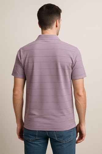 Image of WILD ELEPHANT Men Cotton Striped Polo Neck Half Sleeve T-Shirt with Pocket