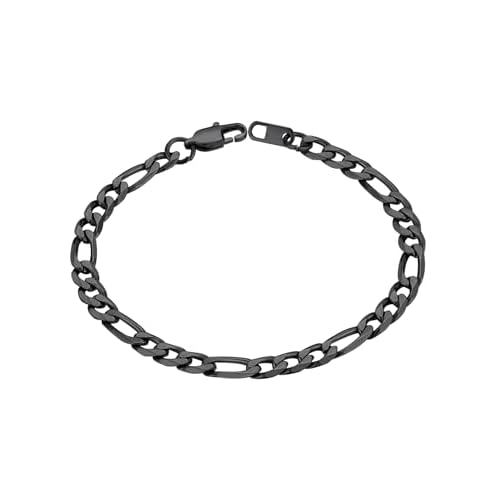 ChainsHouse Figaro Link Chain Bracelet, Mens Gold Bracelet Stainless Steel/Black/14K Gold Plated Wrist Figaro Bracelets for Men Women, 6MM-13MM, 7.5"/8.3", Send Gift Box h: 6mm-black 8.3 Inc