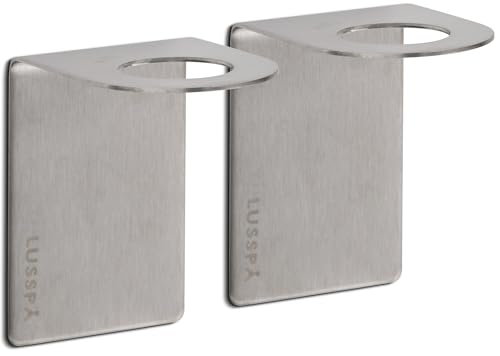 Wall Mount Soap Dispenser Holder, 2 Pack – 304 Stainless Steel, 2.95"×1.97"×2.56", 1.1" Neck Fit, No-Drill Peel & Stick Adhesive, Rustproof, Fits LUSSPA Bottles (Brushed Silver) - image 1