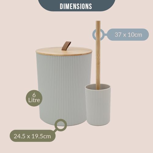 Anika Bathroom Accessory Set/Modern Bathroom Essentials Set/Includes Toothbrush Holder, Waste Bin, Toilet Brush, Cup, Soap Dish and Soap Dispenser (Stone) - Image 5