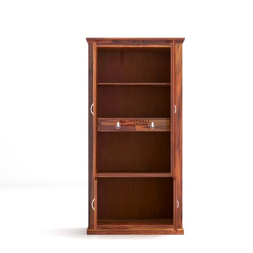 Image of Niwar Solid Sheesham Wood Wardrobe for Bedroom Modular Wooden Wardrobe Space Saving with 2 Door & 2 Drawer /Storage Rack Clothes Almirah Cupboard for Bedroom (Honey Finish)