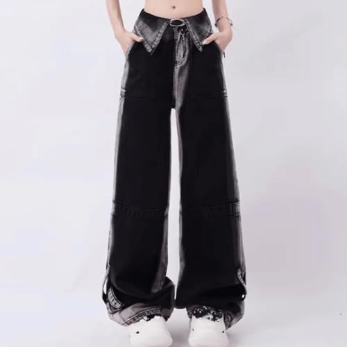 Y2K Gothic Style Harajuku Kawaii Fashion Casual Loose Wide Leg Vintage Color Blocking Denim Pants for Women2