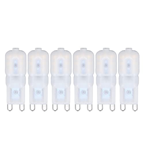 Bombillas LED G9 Paquete de 6 Regulables 3W Ahorro de energía Ángulo de haz de 360 ​​grados Sin parpadeo Sin zumbidos Sin deslumbramiento para lámparas de techo Lámparas colgantes (Blanco Natural