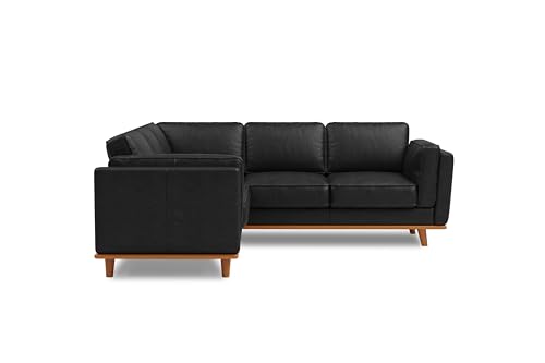 Image of Valencia Artisan Full Leather Sofa - Pure Full Italian Nappa Leather Couch, Solid Wood Accent, Ultimate Comfort (Black, L-Shape Sectional)