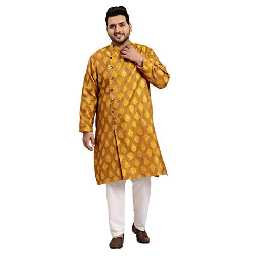 Sojanya PLUS (Since 1958) Men's Jacquard Silk Kurta & Off-White Churidar Pyjama Set