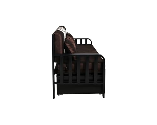 Image of Furniture Premium Etrica (6X4) Single Size Sofa Cuma Bed Metal Sofa Bed with Hydraulic Storage - 3 Seater Sofa with Cushions, Modern Living Room Sofa Set - Black Matte (Single Size (6X4)