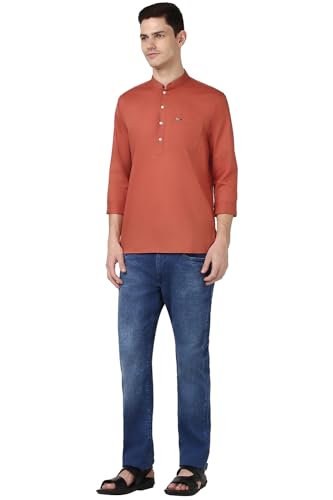 Image of Peter England Men Cotton Regular Fit Everyday Festive Solid Short Kurta