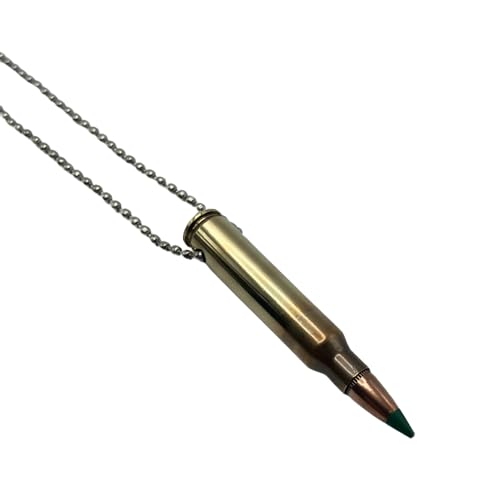 Bullet Necklace or Mirror Hanger, Military, Police, Hunting and Shooting (5.56x45 Green Tip)