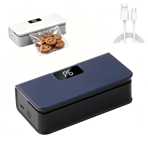 Portable Mini Bag Sealer W/Cutter, 6-Speed Adjustment & LED Display, Built-in Cutter & Magnetic Back, 9.5cm Sealing Width, Ideal for Keeping All Kinds of Snacks Fresh, for Chips Snacks (Blue)