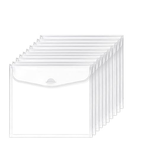 Image of Hukado 10-Pack 12x12 Scrapbook Paper Storage Bag with Color Tabs | Upgraded Wider Side Clear Vinyl Organizer with Handle, Portable Paper Organizer for Cardstock, Vinyl & Craft Supplies
