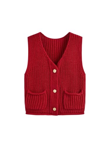 CIDER Sweater Vest Women V Neck Sleeveless Button Down Cropped