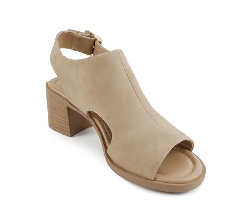 Image of CITYCLASSIFIED inchElect inch ~ Women's Peep Toe Laser Cut Geometric Caged Slingback Ankle Strap Low Stacked Heel Ankle Bootie