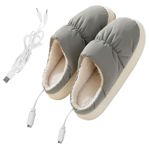 TOVINANNA USB Scaldapiedi Elettrico in Ciabatte Riscaldate Riutilizzabili per Casa Scarpe Termiche Morbide e Confortevoli Proteggi Piedi Invernali Caldi Grigio
