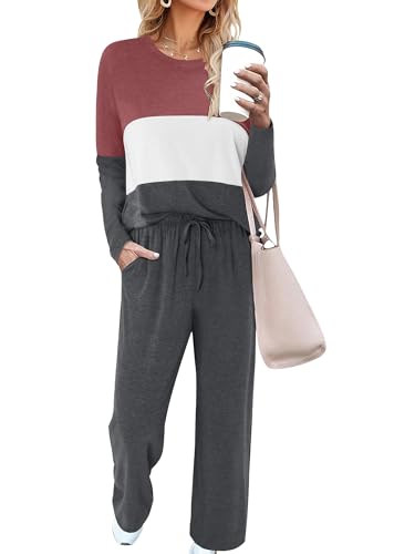 Magritta Lounge Sets for Womens 2 Piece Outfits Crewneck Long Sleeve Tops Wide Leg Pants Casual Travel Sweatsuit