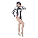 CosplayDiy Women's Black White Striped Jumpsuit Adult Sexy Bodysuit Cosplay Costume S