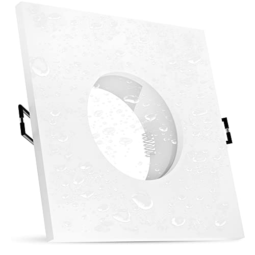 linovum Einbaustrahler Rahmen ISAWO eckig IP65 Wasserschutz mit GU10 Fassung 230V - LED Einbaurahmen weiß für Bad & Außen