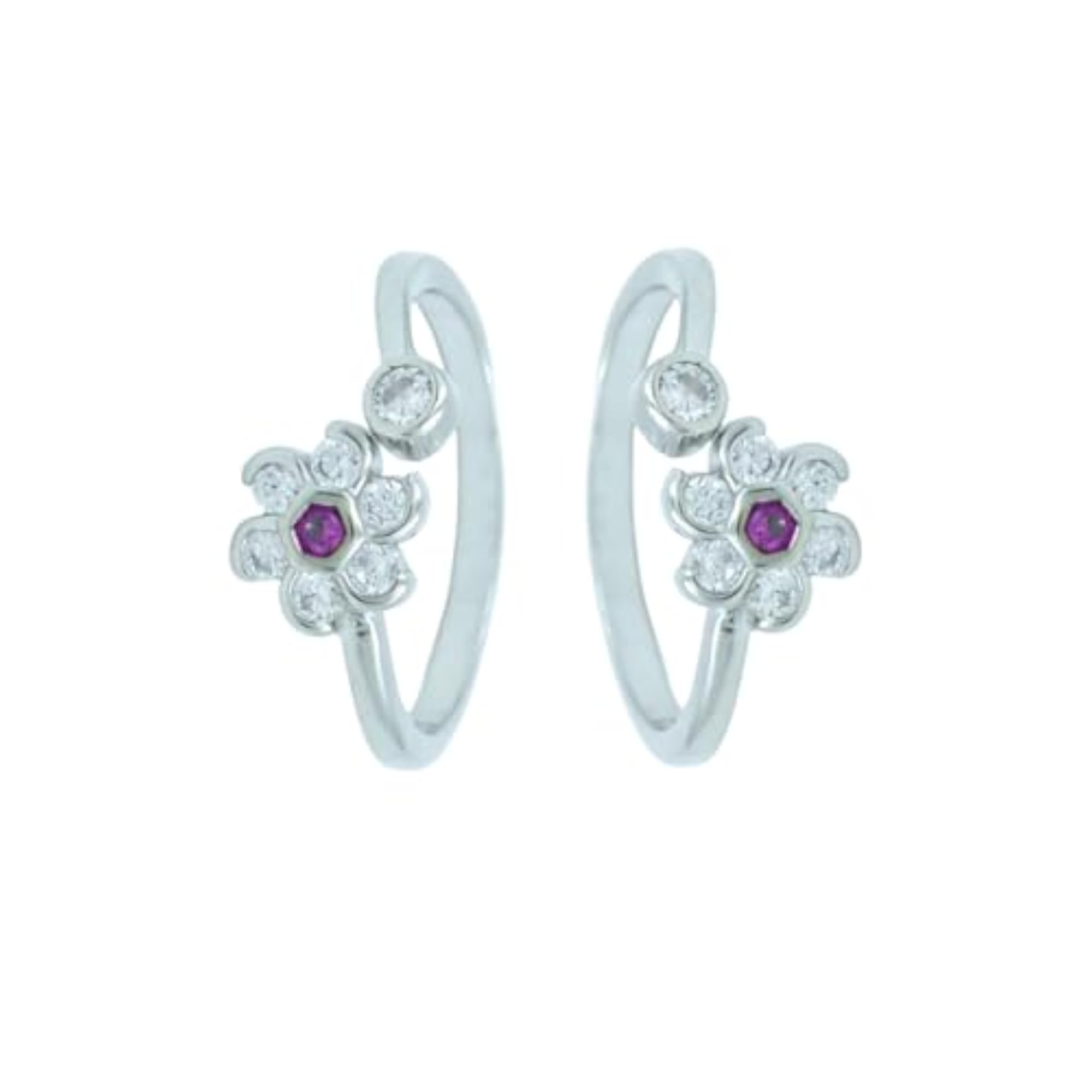 Ria Silver by 925 Sterling Silver Purple Floral Toe Rings