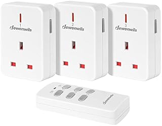 DEWENWILS Remote Control Plug Socket, 13A/3120W Heavy Duty Wireless Light Switch, 30m/100ft Long Range, Programmable, CE and RoHS Listed, 3 Pack Sockets and 1 Remote