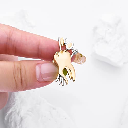 Image of Plikin 2pcs Dental Teeth Pins Brooch Medical Dentist Lapel Backpack Toothbrush Oral Care 14K Gold Plated Silver Pins Badge for Doctors Nurses