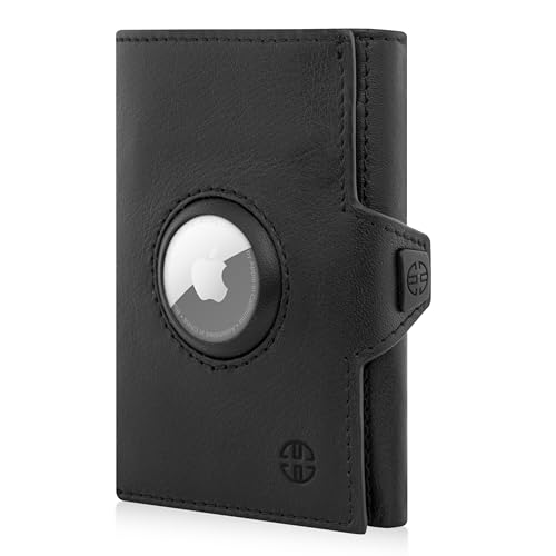 TRUSADOR Unisex Toscana AirTag Holder Leather Wallets (AirTag & Coin Holder, Black)