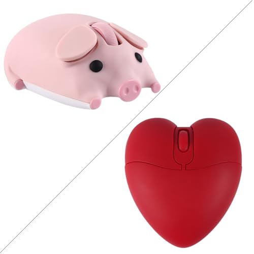 Wireless Mouse Cute Pig Design Bluetooth Dual Mode Portable Compact Lightweight Silent Optical Kawaii Mice Kids Girls Student School Office Gift,Cute Red Love Heart Shape Wireless Bluetooth Mice