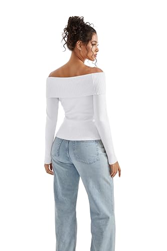 Image of SUUKSESS Women Off Shoulder Sweaters Long Sleeve Ribbed Knit Going Out Fall Tops Blouse