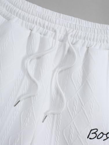 Image of Geometric Jacquard Textured Letter Embroidered Short Sleeves T-shirt Or Drawstring Shorts -Co-ord Available(Shorts White /M)