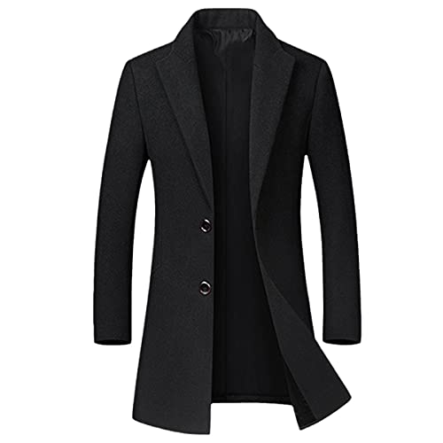 Veste d'hiver en laine pour hommes manteau noir décontracté ajusté Roquorl