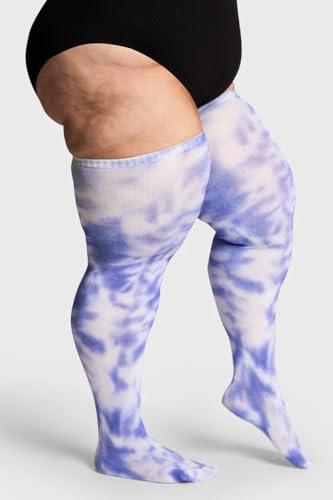 Image of Thunda Thighs Plus Size Thigh High Socks, Over the Knee High Boot Stockings Leg Warmers, Artisan - Tie Dye - Purple