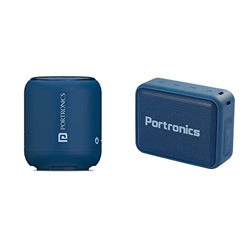Image of Portronics SoundDrum 1 10W TWS Portable Bluetooth 5.0 Speaker & Type C Charging Cable Included(Blue) & Dynamo 5W POR-737 Bluetooth 5.0 Portable Stereo Speaker with TWS, USB Music & FM Music